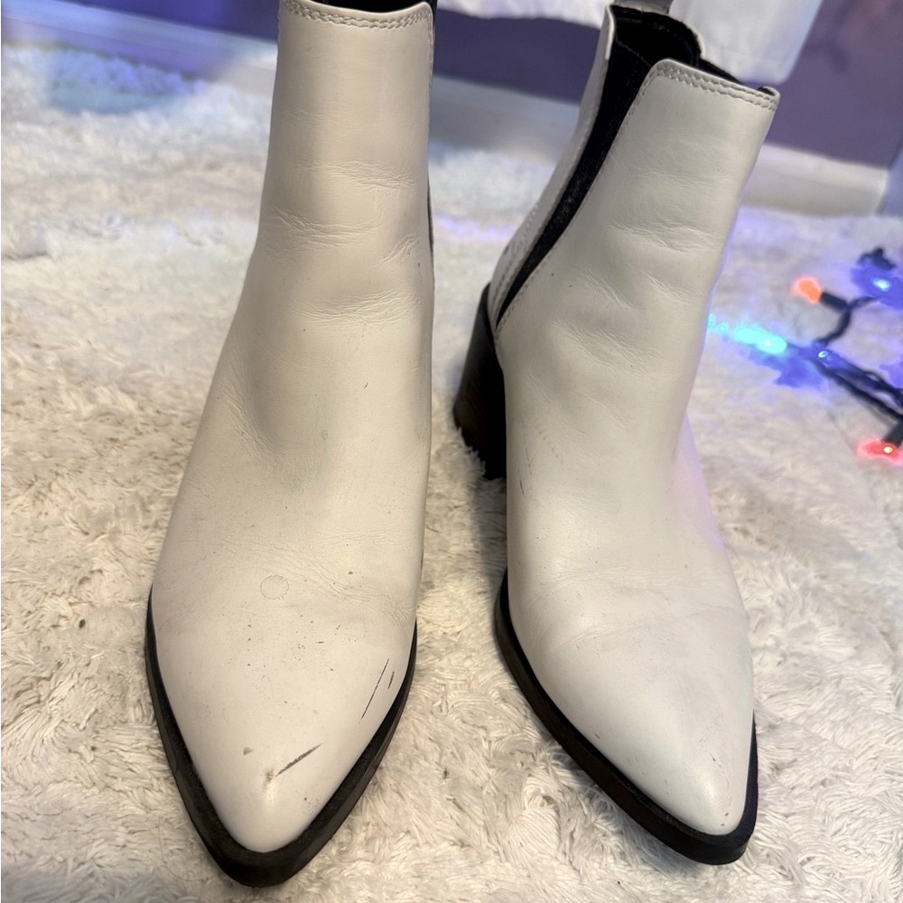 Steve Madden White and Black Ankle Booties with Sleek Design